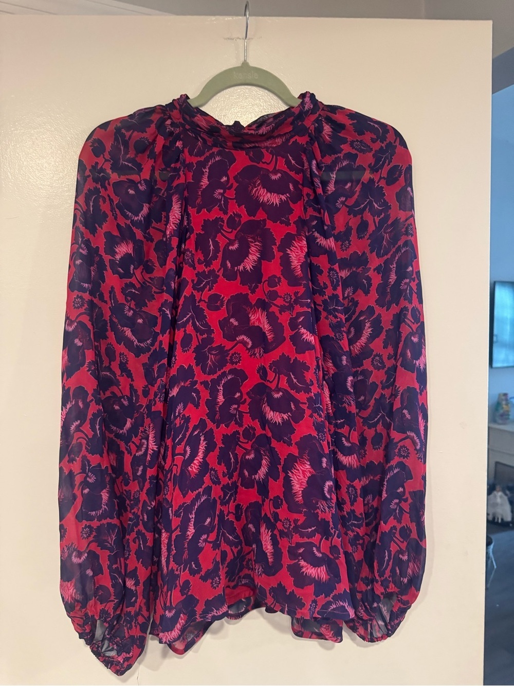 Maeve by Anthropologie Red and Purple Floral Long-Sleeve Blouse
